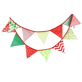 Multi Coloured Fabric Bunting For Party Christmas Birthday Wedding Anniversary Celebration Baby Shower (Red & Green)