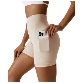 ViKiUiKi - Pantalones cortos para mujer, con control de abdomen, cintura alta, para yoga, gimnasio, correr, fitness, entrenamiento para mujer, #2 Avena y albaricoques, S
