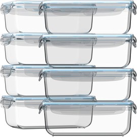Razab 16 Pc (Set of 8) 30 Oz Glass Meal Prep Containers with Lids, Airtight Large Glass Food Storage Containers, Reusable Leak Proof BPA Free, Freezer to Oven and Dishwasher Safe
