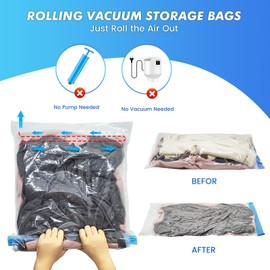 VORHOT Pack of 10 Vacuum Bags for Clothes Travel, Reusable Vacuum Bags for Suitcases, Vacuum Travel Bags 3 Pieces 60 x 40 cm + 3 Pieces 50 x 40 cm + 4 Pieces 50 x 35 cm