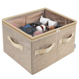 Moteph Shoe Organizer for Closet - Shoe Storage Organizer for Closet Organization with Clear Cover & Adjustable Dividers, Shoe Rack & Basket - (Light Brown, Medium - 16 Pairs)