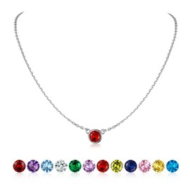 July Birthstone Necklaces for Women, Sterling Silver Round Crystal Solitaire Pendant Simulated Diamond Jewelry Ruby Necklaces Girls Gift