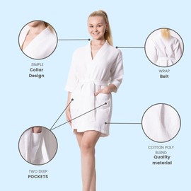 TOWELNROBE Short Robes for Women Cotton Polyester Blend, Waffle Square Weave Robe lightweight & Comfortable - Absorbant and Breathable & Pockects and adjustable Belt - Quick Dry & Soft-(White, S/M)