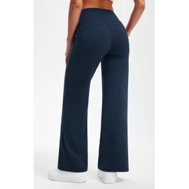Libin Yoga Pants Women Wide Leg Pants 31" High Waist Comfy Stretch Loose Sweatpants Women Athletic Workout Track Casual Work Dress Pants with Pockets, Dark Navy, 2XL