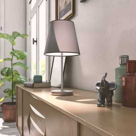 WOFI table lamp Cesena 1-flame, gray, Ø approx. 14 cm, height approx. 31 cm, fabric shade 832401500000