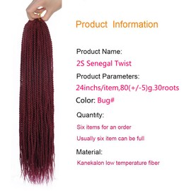 Palace hair 6Pack/LOT Senegalese Twist Crochet Hair Braids Small Easy Twist Crochet Braiding Hair 2S Senegalese Twists 14 inch 18inch 24inch 30strands/pack Hairstyles For Black Women color… (24inch, BUG)