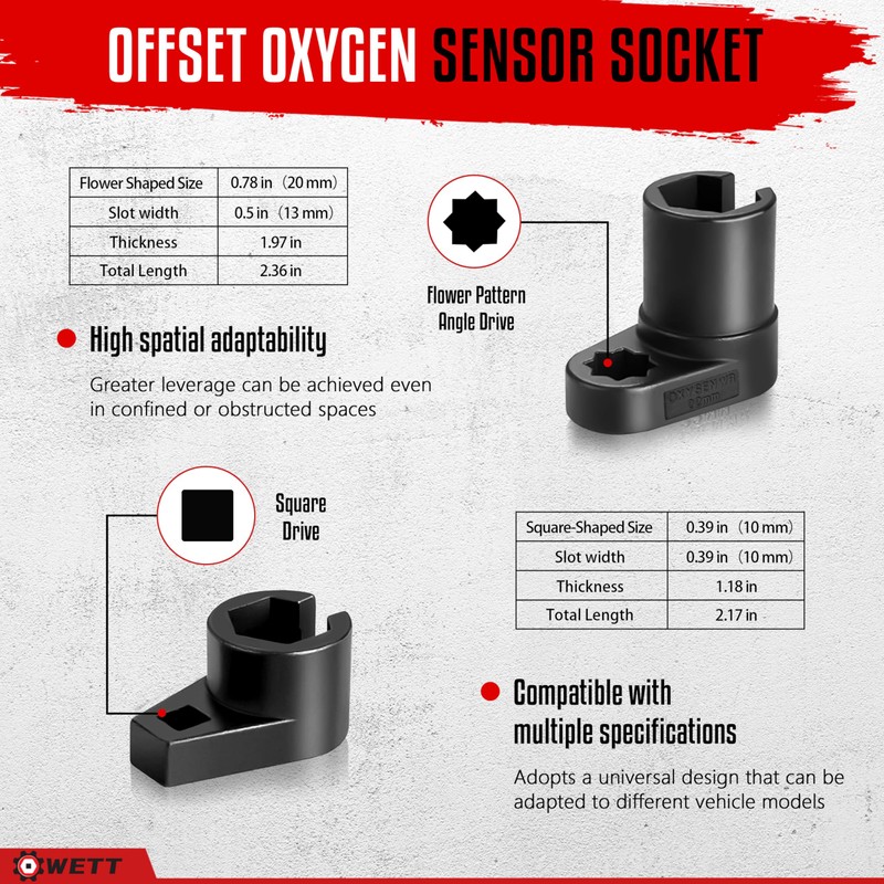 WETT Oxygen Sensor Socket Set, 5-Piece Offset O2 Sensor Wrench
