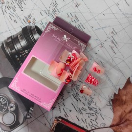 Coffin Press on Nails French Tip Fake Nails with Designs Glossy Valentines Glue on Nails Short Static Nails Hollow out Heart False Nails Pink Nails Press on Acrylic Nails Star Stick on Nails for Women