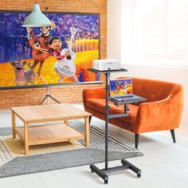 Facilife 2 Shelves Projector Stand Tripod, Mobile Laptop Cart on Wheels Projector Tripod Stand Adjustable Height 45 to 64 Inches, Overbed Table with Wheels, Rolling Laptop Floor Stand for Couch