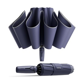 Kesteo Travel Auto Reverse Fold Umbrella for Rain,Wind-Resistant Umbrella for Men Women Heavy Rain,Oversized Auto Open Close,Fits in Backpack,Strong Heavy Duty Frame,Small and Portable,Durable,DarkBlue