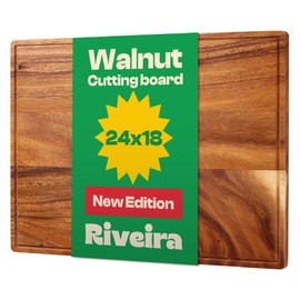 Riveira Walnut Wood Cutting Board – Gourmet Black Walnut Grandeur: 24 x 18 Wooden Cutting Board – Wooden Cutting Boards For Kitchen Decorative – Innovative Juice Grooves Walnut Wooden Chopping Board