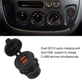 Dual USB Charger, Dual QC3.0 Quick Charge Dual USB Charger Socket Power for 12/24V Car Motorcycle Boat Car Devices