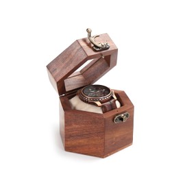 FS Wood Ora Watch Display Case, Wooden Watch Case with Glass Lid, Rosewood Watch Box for Men & Women, Honeycomb Design Watch Holder Organizer, 1 Slot