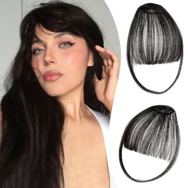 Leterly Clip in Bangs,Bangs Hair Clip for Women Clip on Wispy Bangs Fringe with Temples Hairpieces Clip in Hair Extensions Fake Bangs for Daily Wear Dark Black