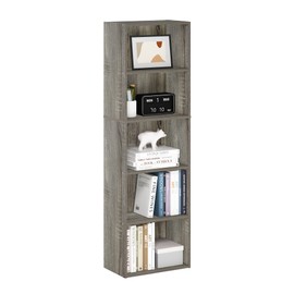 Furinno LUDER Book Shelf, 5-Cube Bookshelf, Bookcase with Open Shelf, 9.4 x 15.8 x 52, for Living Room, Bedroom, Home Office, French Oak