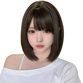 AISIHAIR Wig, Bob, Braone, Short, Straight, Full Wig, Women's, Bumpy, Cute, Fashionable, Harajuku Style, Natural, Heat Resistant, Small Face Wig