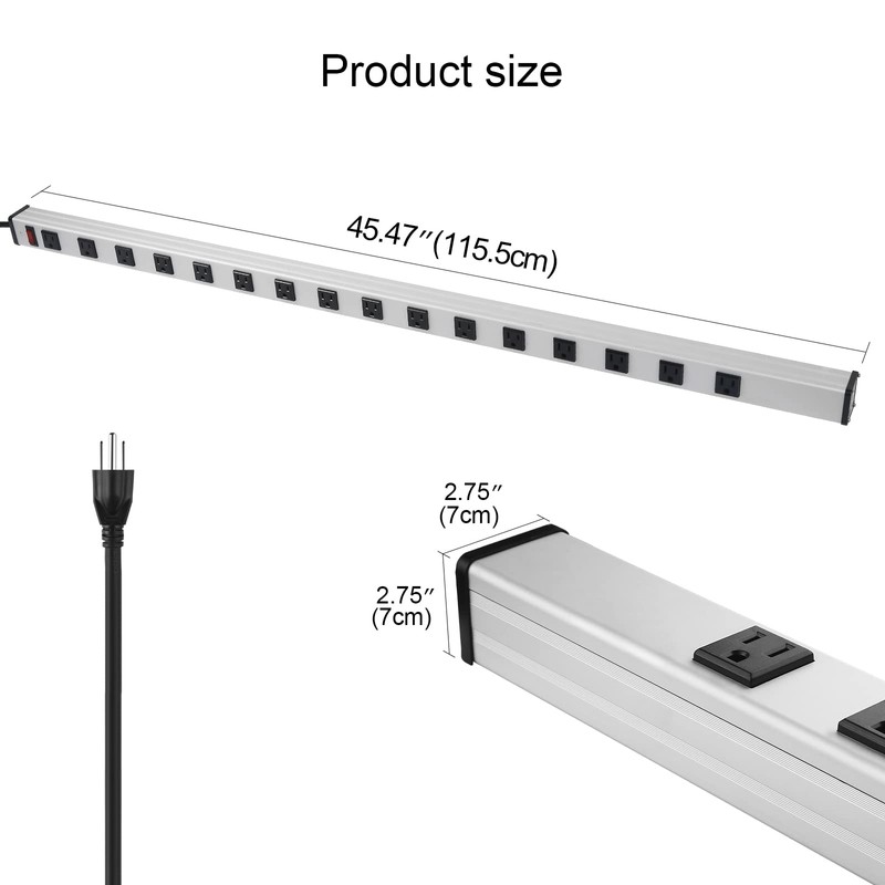 Long Heavy Duty Power Strip, 16 Outlet Large Metal Power