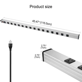 Long Heavy Duty Power Strip, 16 Outlet Large Metal Power Strip, Garage Workshop Multi Wide Industrial Power Strip. 15FT Cord 15A, 125V, 1875W (Silver)