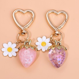 Misovela Strawberry Keychain for Women Cute Bag Purse Charms Heart Daisy Key chains Strawberry Accessories Decor (Clear Pink)