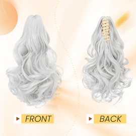 Ponytail Extension, MY-LADY Claw Clip in Ponytail Hair Extensions 14 Inch Short Curly Ponytail Natural Wavy Synthetic Hairpiece for Women,Silver Gray