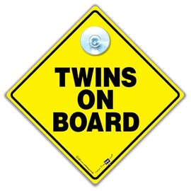 Twins on Board Sign, 14cm x 14cm, Baby on Board Sign for Twins, Twins Car Window Sign, Twins Suction Cup Sign