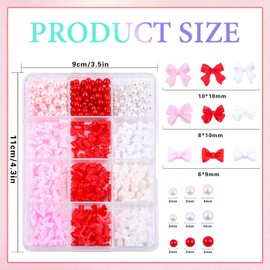 RODAKY Bow Nail Charms and Pearls with B7000 Glue,Assorted Resin Bow Charms for Acrylic Nails Design,White Pearls Round Gems Bowknot Nail Charms for Nail Jewels DIY Nails Art Crafts Decoration
