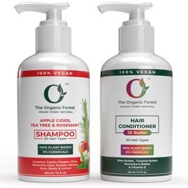 The Organic Forest – VEGAN . PURE . NATURAL Apple Cider Vinegar Shampoo & Conditioner Set for Oily Hair, Deep Cleanse, Detox & Shine | Enriched with Tea Tree, Rosemary, Shea Butter & Coconut Oil | Hair Care Set for Men & Women