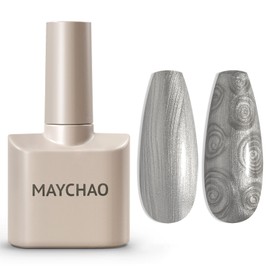 MAYCHAO 15ML Pearl Gel Nail Polish Pearlescent Shell Shimmer Mermaid Grey Gel Polish Swirl Thread Effect Nail Polish Soak Off UV LED Lamp Curing for Nail Art Manicure Salon DIY at Home, 0.5 OZ