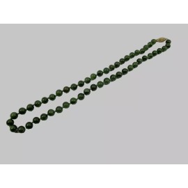 Jade Bead Hand Knot Green Round Necklace 6mm 24"  Yellow Gold Filigree Clasp New