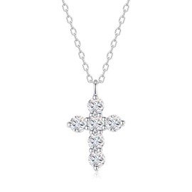 YixNahz Dainty 925 Sterling Silver Moissanite Cross Necklace for Women, Trendy 0.6 Cttw Moissanite Pendant Diamond Cross Necklaces Jewelry for Womens Perfect Jewelry Gift on Birthday (Silver-3mm Moissanite)