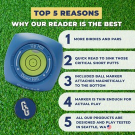 Golf Green Reader and Magnetic Golf Ball Marker with Level - Golf Training aid with Ball Marker Level to Improve Your Golf Practice. Putting Trainer for The Perfect putt and Golf Gift (Sky Blue)