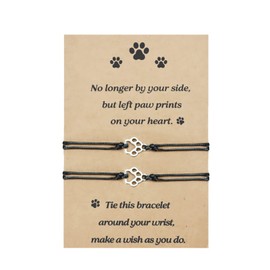 YQWIN Pet Memorial Bracelet, Cat & Dog Sympathy Card, Paw Bracelet, No Longer by Your Side, But Left Paw Prints On Your Heart