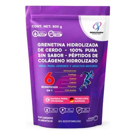 Grenetina Hidrolizada de Cerdo Fórmula Alemana 100% Pura - Colágeno Hidrolizado en polvo 800 gramos - 95% de biodisponibilidad - Salud Articular, Hues