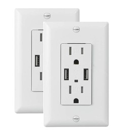 TOPELER 2Pack USB Wall Outlet, 4.8A High Speed USB Ports with Smart Chip, 15A Tamper Resistant Electrical Receptacle Socket, Screwless Wall Plate Included, UL & FCC Approved