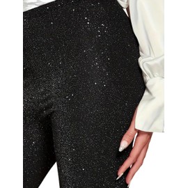 Women's Sequin Leggings High Waisted Glitter Shiny Pants - Tummy Control Sparkly Dance Leggings for Holiday Party Outfit Black