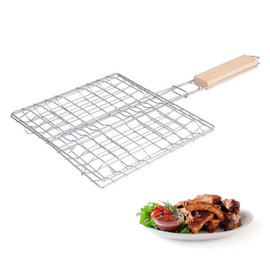 Barbecue Basket, Fish Grill Basket, Grill Basket, Fish Roaster, Stainless Steel Barbecue Grill Tray, Portable Stainless Steel Grill Basket, Grill Tool, Grill Grill Basket with Wooden Handle, Foldable