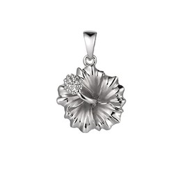 Arthur's Jewelry 925 sterling silver rhodium plated Hawaiian hibiscus flower 20mm pendant