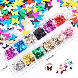 48 Boxes Holographic Nail Sequins, FITDON Shell Round Star Leaf Butterfly Iridescent Flake Nail Glitter, Colorful Confetti Sticker Manicure Nail Art Supplies Make Up DIY Decals Decoration