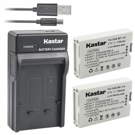 Kastar 2 Battery & Slim USB Charger for Canon BP-110 BP110 CG-110 - VIXIA HF R206