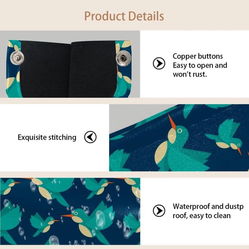 2 Pack Tissue Box Cover Holder, Hummingbirds Pattern Rectangle Leather