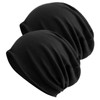 DRESHOW Pack of 2 Slouchy Beanie Hat, Lightweight Beanie, Jersey Hat, Long Beanie, Chemo Hat for Men and Women, 2 packs slouchy beanie hat: black, black, Unit size
