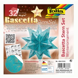 Folia Bascetta Star, Elegance Craft Set - Wildlife Black - 32 Sheets - 9.5 x 9.5 cm - Finished Size of the Paper Star Approx. 15 cm - Detailed Instructions (may not be in English) - 211/1010, 404/1515