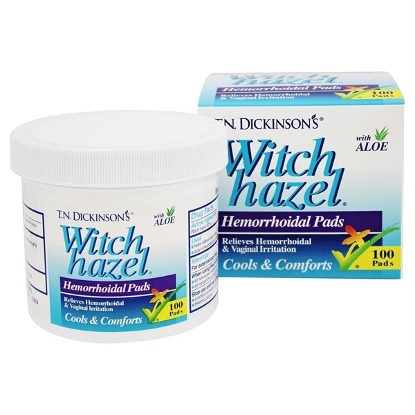 T.N. Dickinson's Witch Hazel Hemorrhoidal Pads, with Aloe, 100 Pads, Dickinson Brands