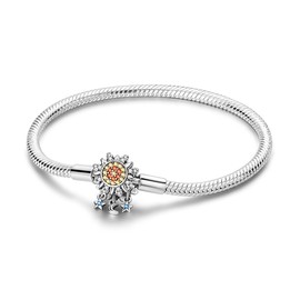 Hapour 925 Sterling Silver Charms Bracelet for Women Vintage Moon and Star Snake Chain Charm Bracelet with 5A Cubic Zirconia