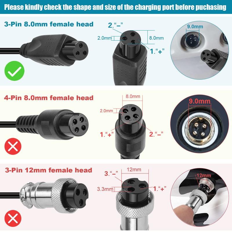 2X Fast Charger Power Adapter 42V 3-Prong for Hoverboard Balance