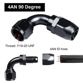 VehiMata 4AN Hose End Fitting 90 Degree Swivel for CPE Braided Hose Line Aluminum Black 1PC