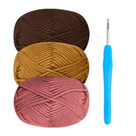 Chunky Yarn for Crochet,Cotton Yarn Thick Wool for Crochet 3x50g Crochet Yarn for Beginners Amigurumi Yarn with 4mm Crochet Hook,Easy Crochet Starter Kit Red Brown Black Yarn