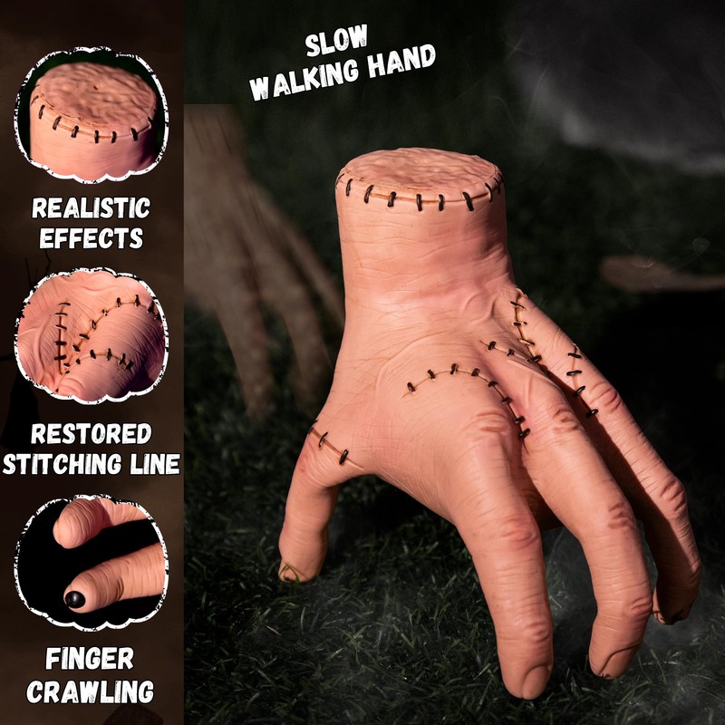 Halloween Animatronics Thing Hand Decorations, Sound Activated Wednesday Crawling Hand