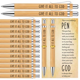 Sayglossy 30 Set Christian Pen Gifts Bible Verse Religious Scripture Bamboo Pens Bulk with Gift Cards for Women Church Sunday School Teacher Gift