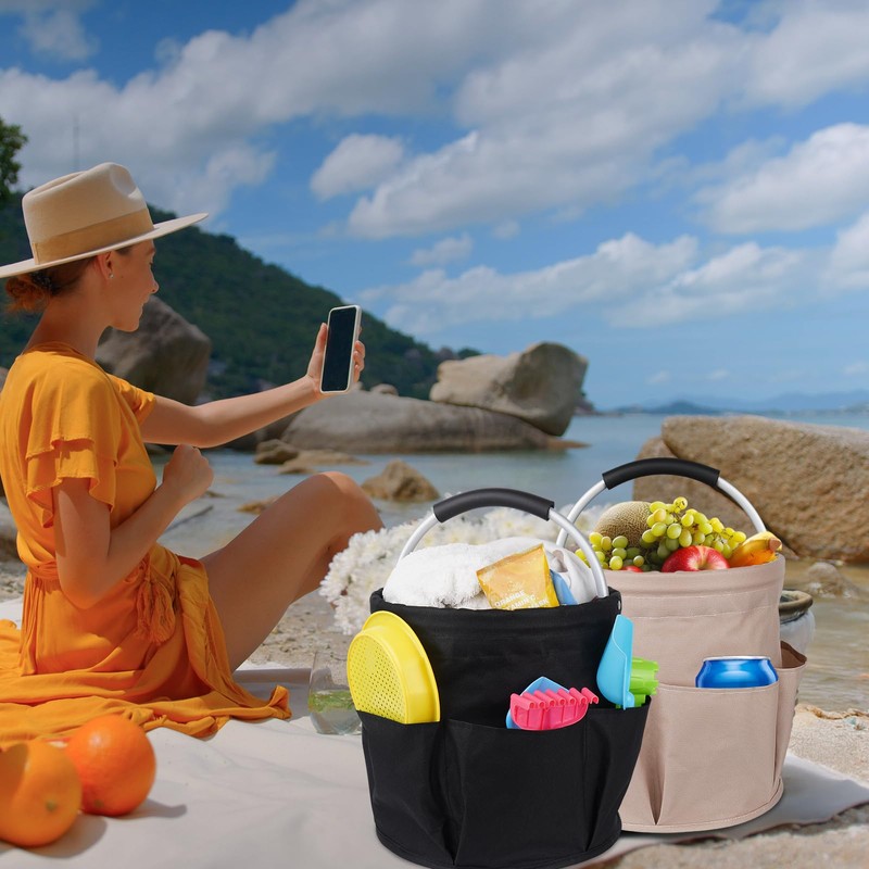 Feroist Garden Tool Storage Bucket, Portable Organizer with Multiple Pockets,